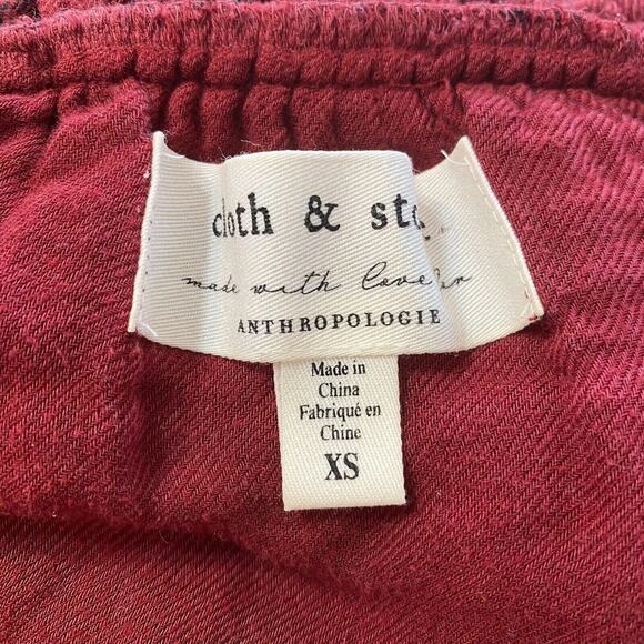 Cloth & Stone Top XS Burgundy Red "Sara" Plaid Raglan Sleeves Shirt Blouse (13) - Picture 4 of 6